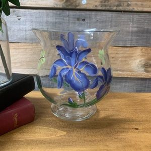 Glass Vase with Painted Irises and Butterflies